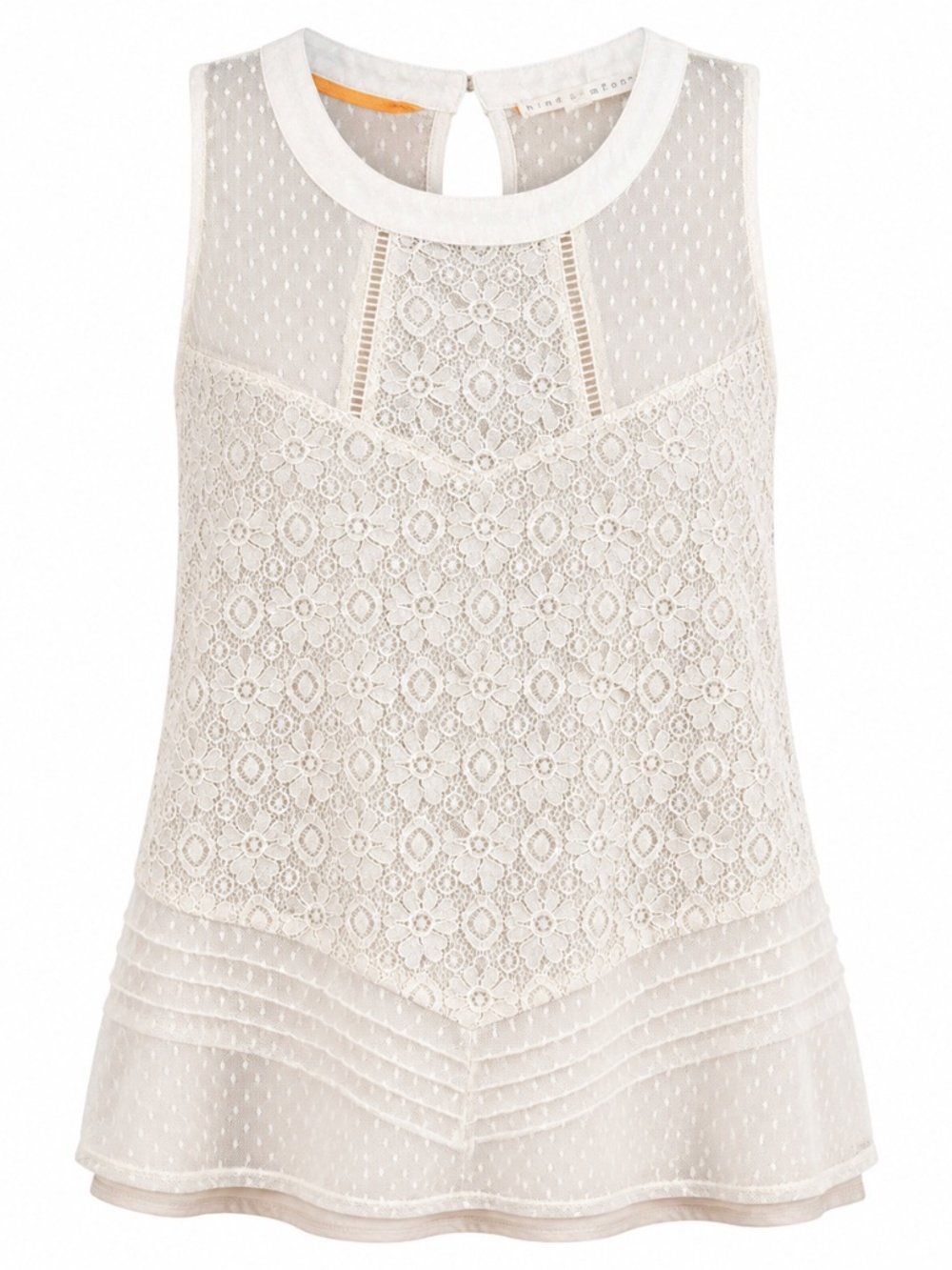 Hint of Mint Sleeveless Lace Mesh Peplum Tank Top Ivory Medium Boho Feminine